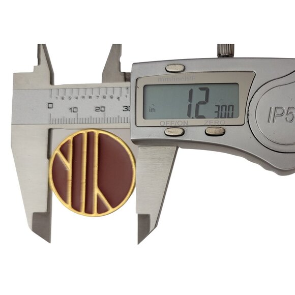 Trifari Gold Tone Red Enamel Round Geometric Style Brooch Pin, Signed K635 - Picture 6 of 7